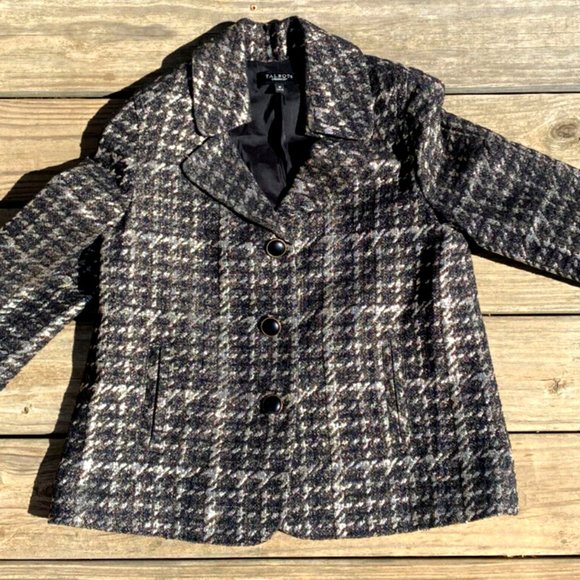 Talbots Jackets & Blazers - Talbots Size 10 Black Metallic Gold Houndstooth Tweed Button Swing Blazer Jacket